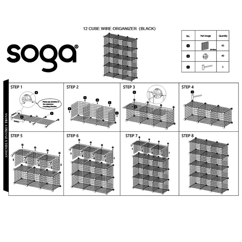 Black 12-Cube Modular DIY Storage Organizer Iron Wire Mesh Space Saver