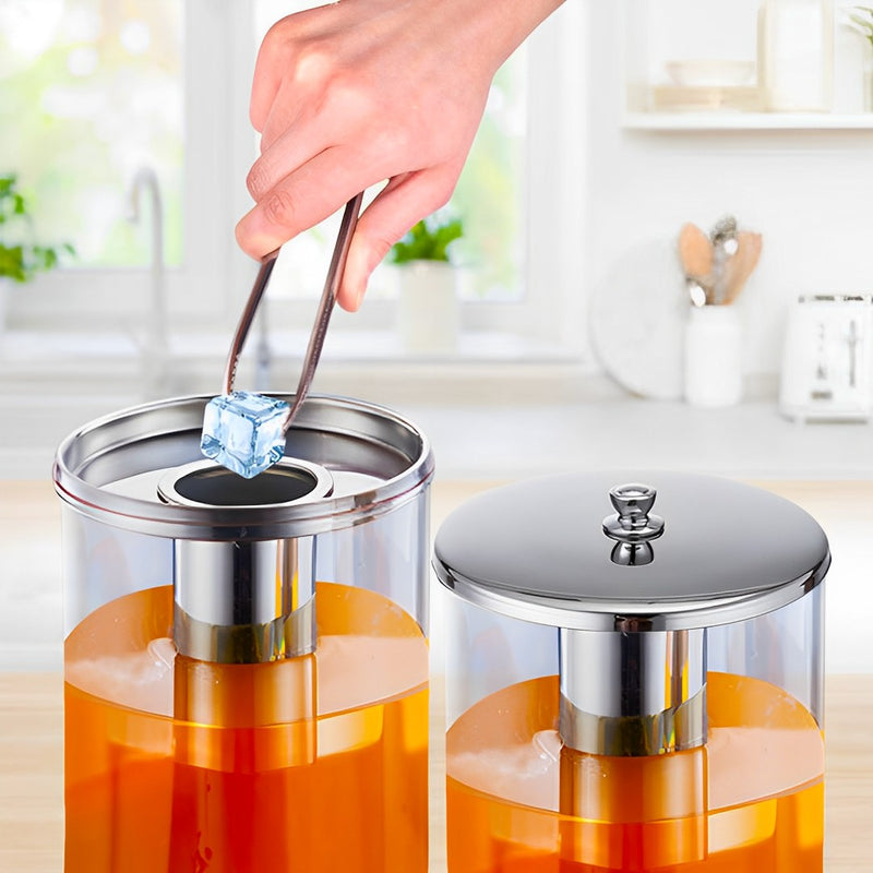 6L Dual Stainless Steel Beverage Dispenser Ice Cylinder Clear Hot Cold Silver