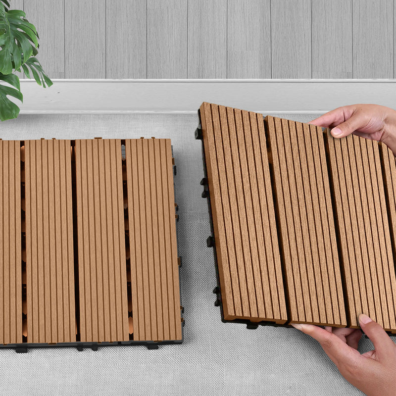 2X 11 pcs Wood Plastic Composite Decking Tiles 30x30x2.2cm Coffee Slip Resistant