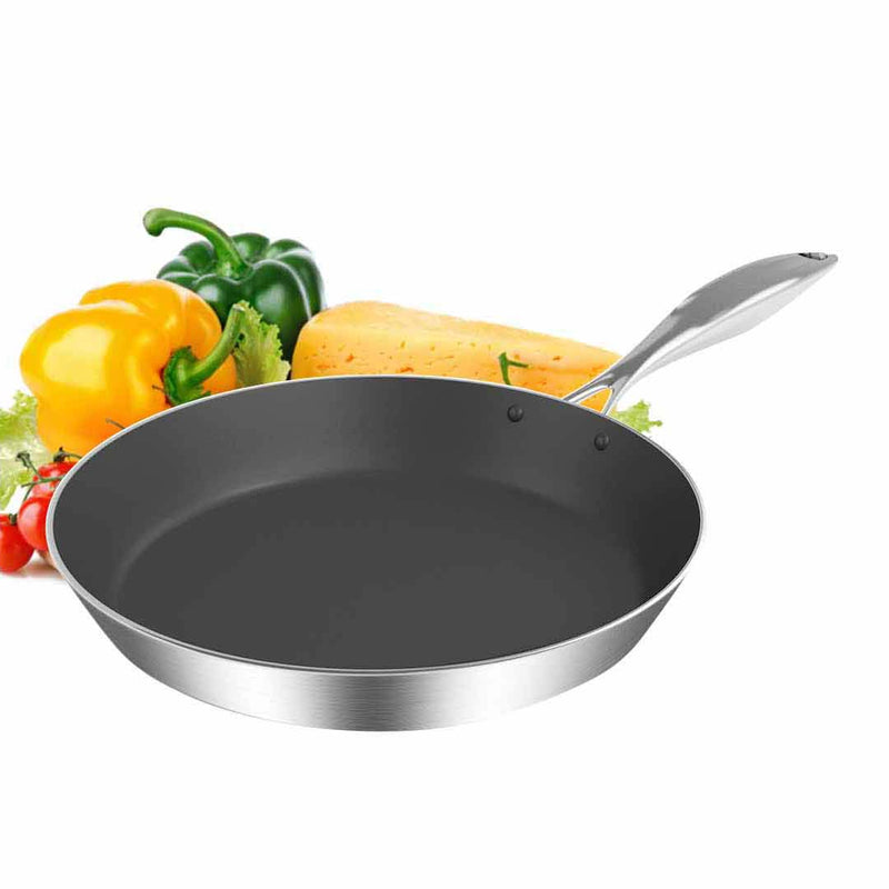 3X Stainless Steel Non Stick Fry Pans 24cm 28cm 30cm Induction Compatible