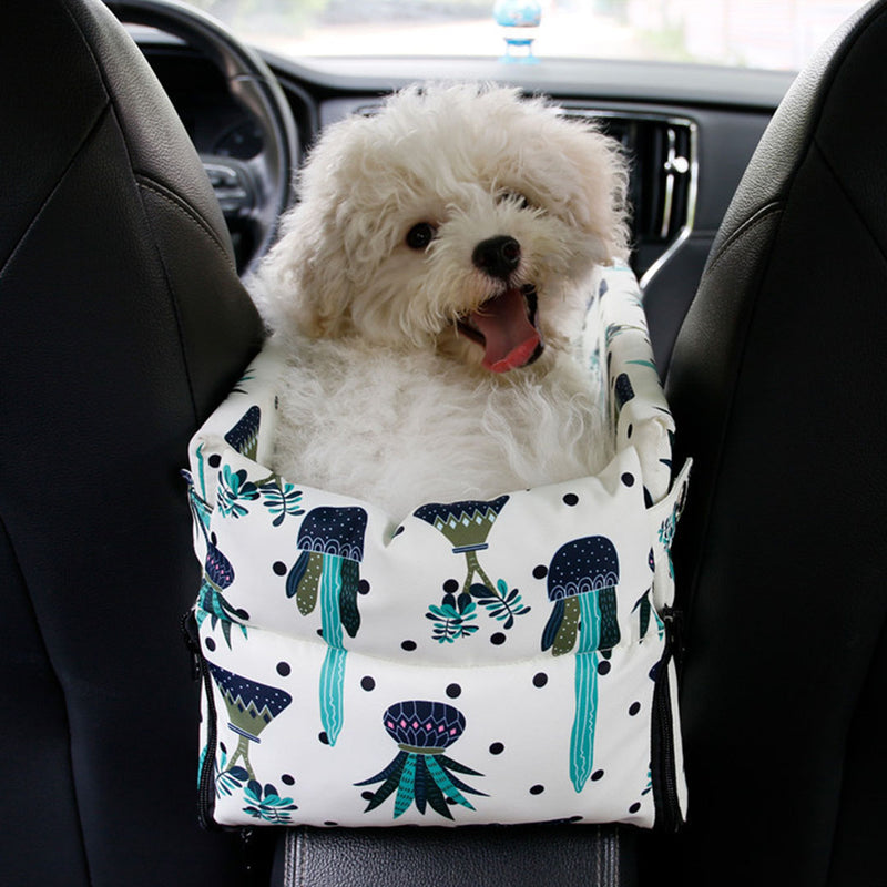 Car Console Pet Travel Bed Dog Kennel Portable Waterproof White 42x23x24cm