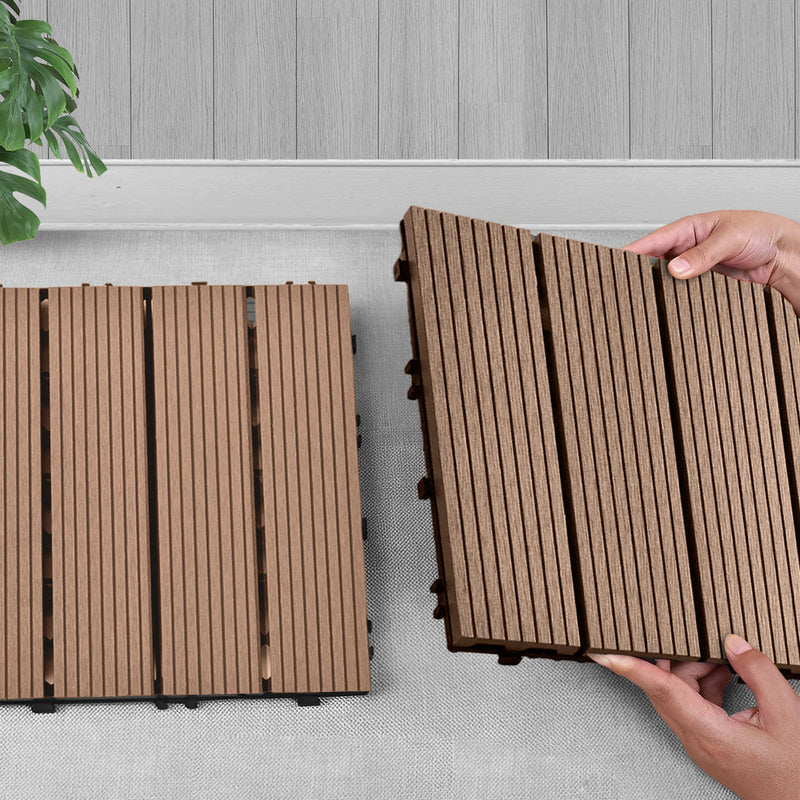 2X 11 Pcs Wood Plastic Composite Decking Tiles 30x30x2.2cm Light Chocolate
