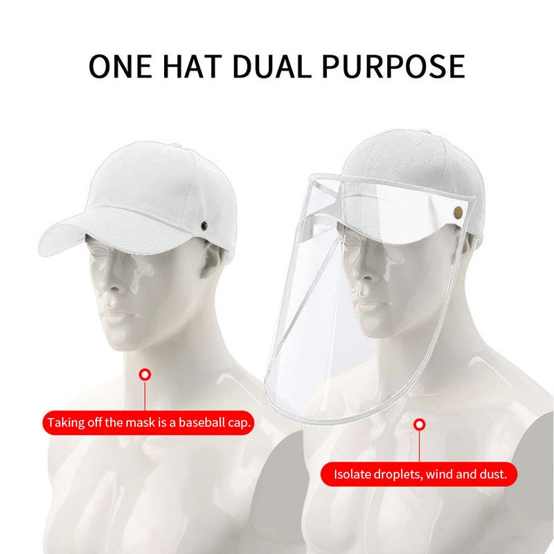 Adult Full Face Protective Hat Cotton Tpu Shield Baseball Cap White 27x41cm