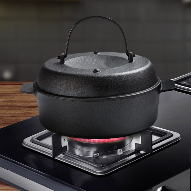 28cm Cast Iron Dutch Oven Pot Lid Pre-Seasoned Non-Stick Multipurpose Cooking