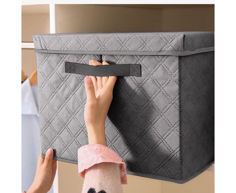 2X Large Grey Non Woven Fabric Storage Box 50x40x30cm Quilted Foldable Lid