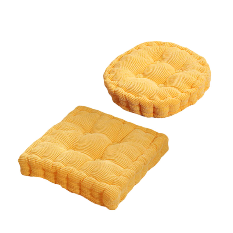 2X Yellow Square Corduroy Cushion 50x50x8cm Tufted Plush Backrest Seat Pillow