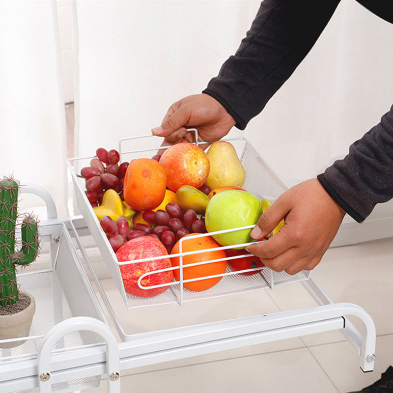 3 Tier Carbon Steel Kitchen Cart Adjustable Shelves Portable Storage White