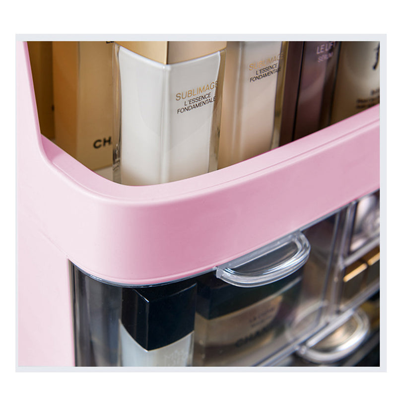 3 Tier Pink Makeup Storage Organizer ABS Plastic Waterproof Dustproof Handle