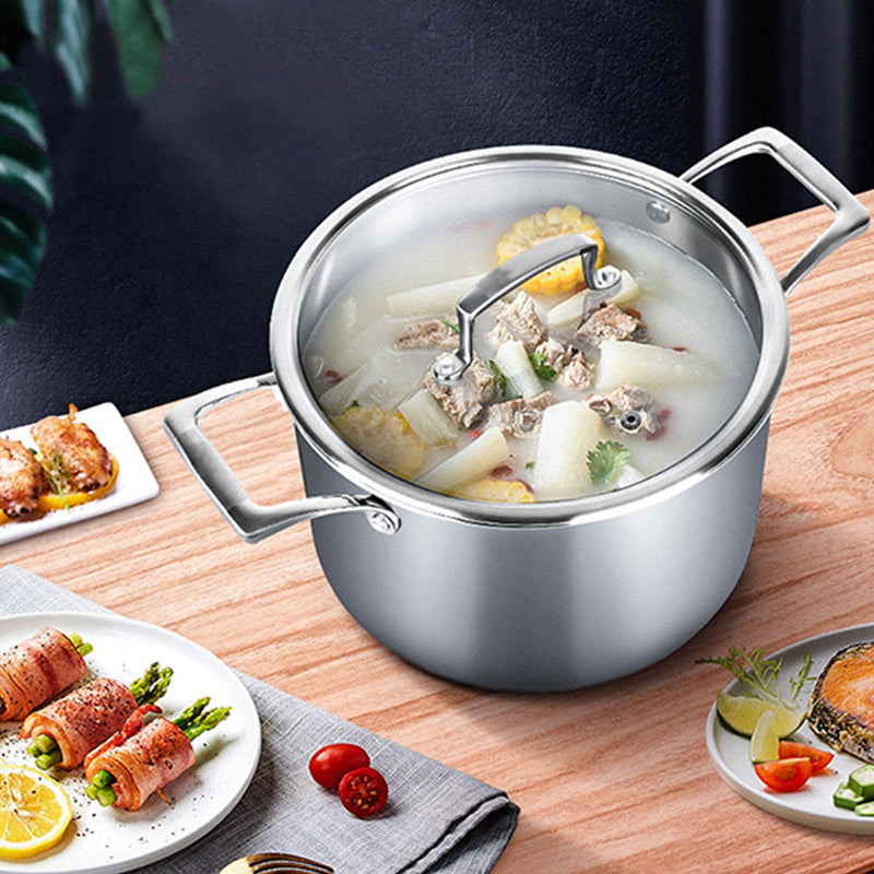 2X 26cm Stainless Steel Soup Pot 3 Layer Thick Bottom Glass Lid Induction Safe