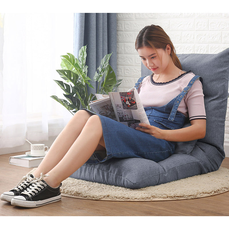 Lounge Floor Recliner Adjustable Sofa Bed Folding Game Chair Grey Linen 108cm