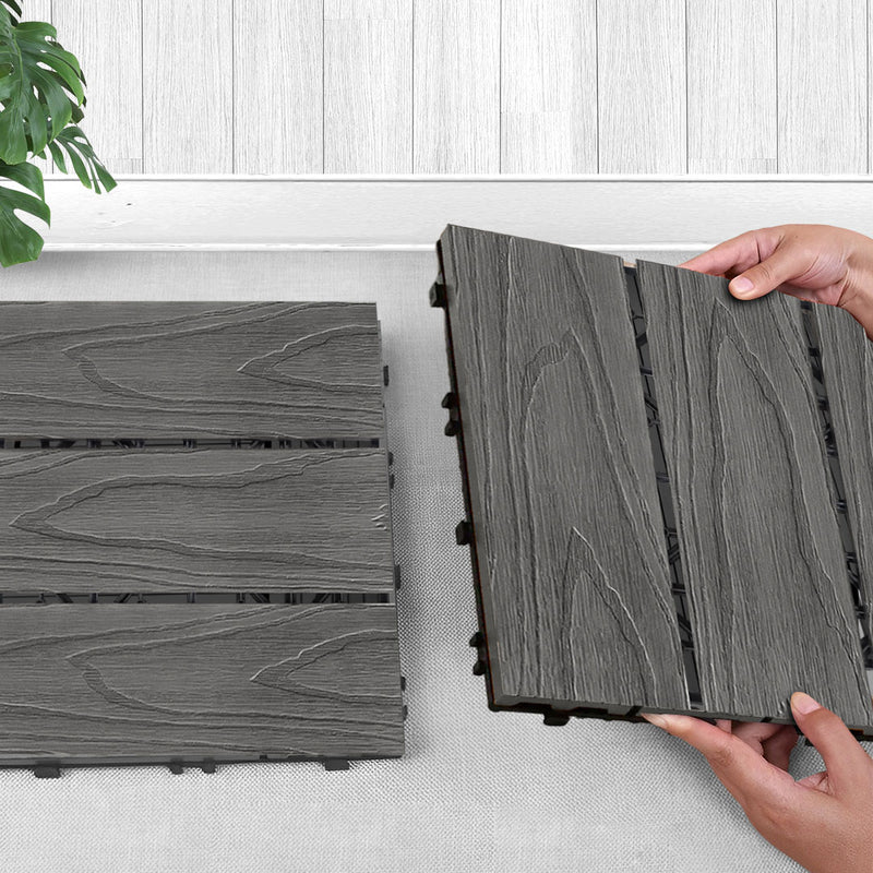 2X 11 Pcs Wood Plastic Composite Decking Tiles 30x30x2.2cm Dark Grey