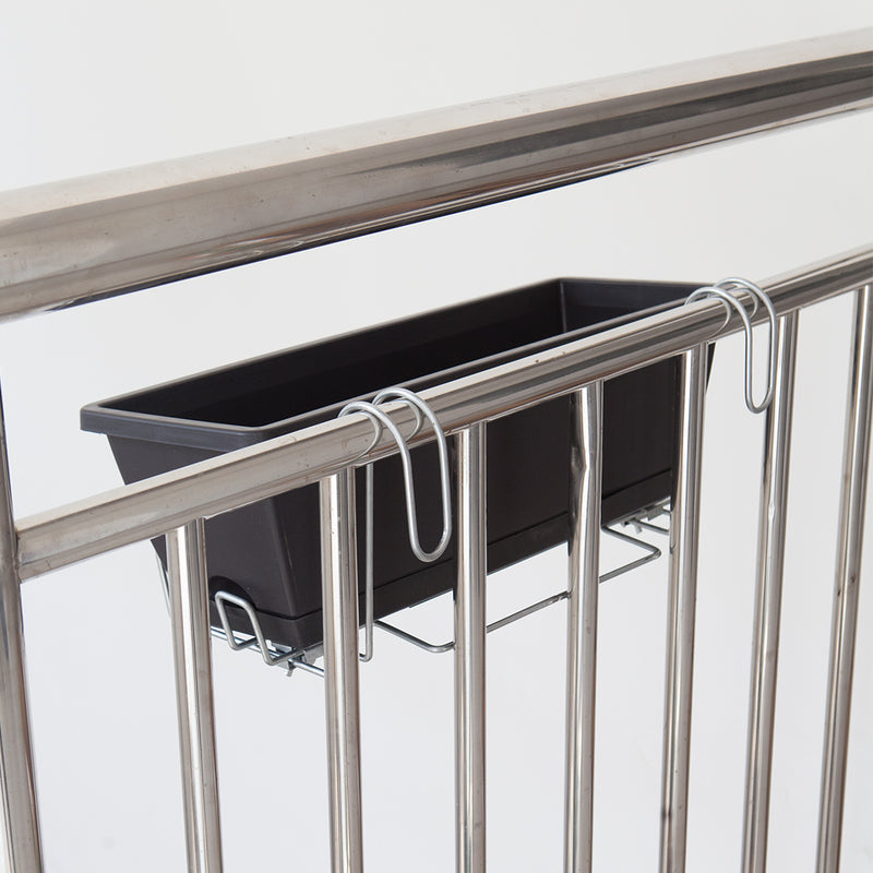 Rectangular Black Plastic Planter Set of 3 with Holder for Garden Balcony