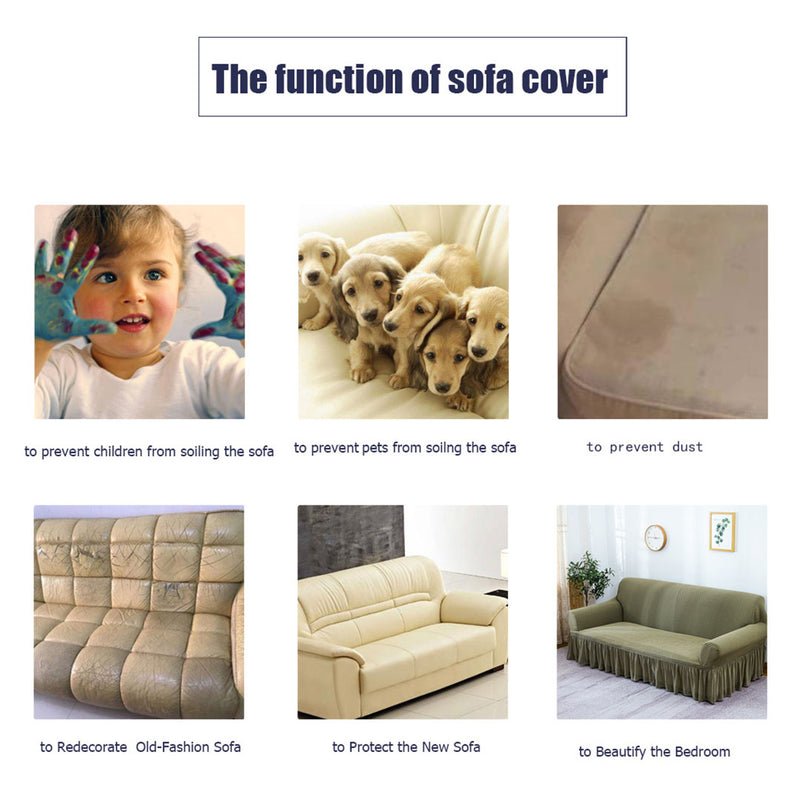 1 Seater Blue Sofa Cover Ruffled Skirt Polyester High Stretch Couch Protector