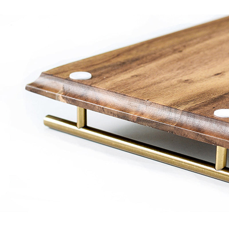 2X 39cm Brown Acacia Wood Serving Tray Charcuterie Board Iron Handles