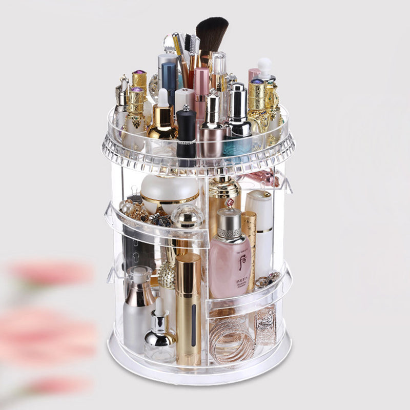 360 Degree Rotating Makeup Organizer Plastic Transparent Skincare Holder