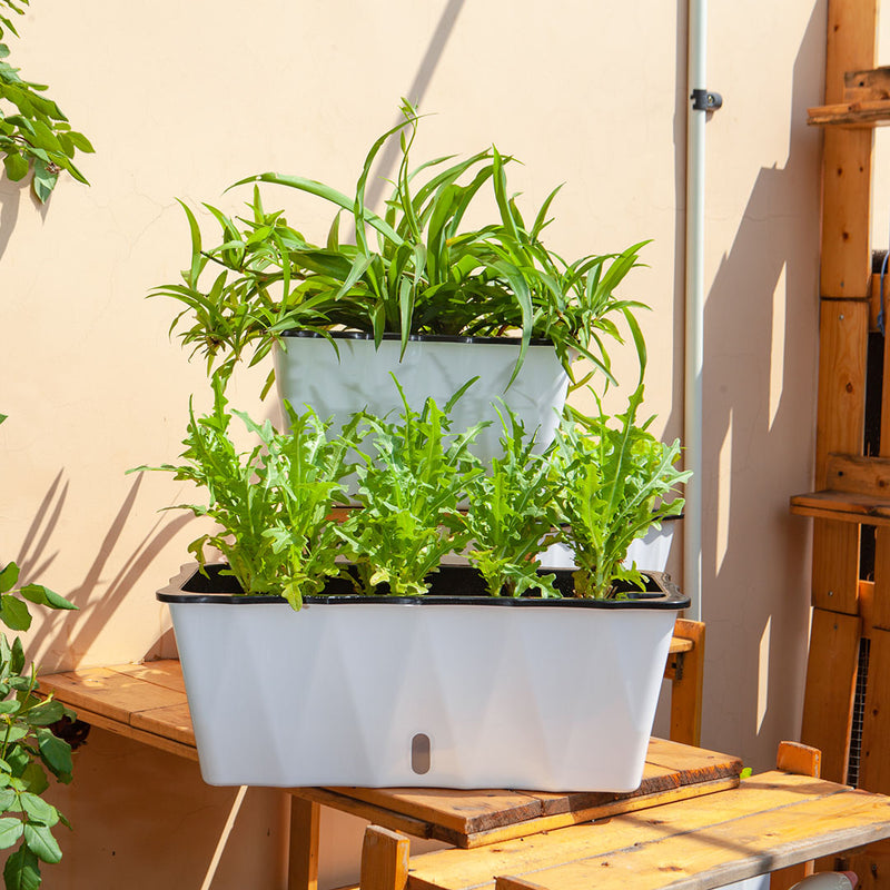 Plastic Rectangular Flower Pot 50x20x19cm Dual Layer Self Watering White