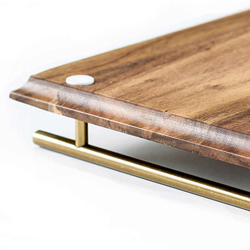 36cm Brown Acacia Wood Rectangle Serving Tray With Iron Handles