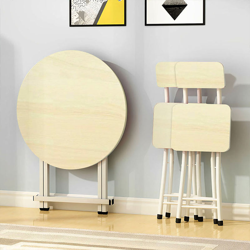 2X Maple Grain Round Dining Table Mdf Top Aluminum Legs 60cm Space Saving