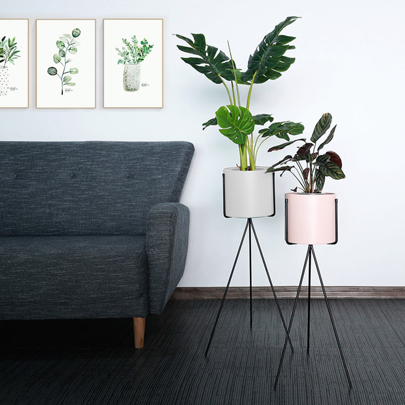Plant Stand Tripod 80cm Iron Frame Enamel White Pot Black Legs Indoor