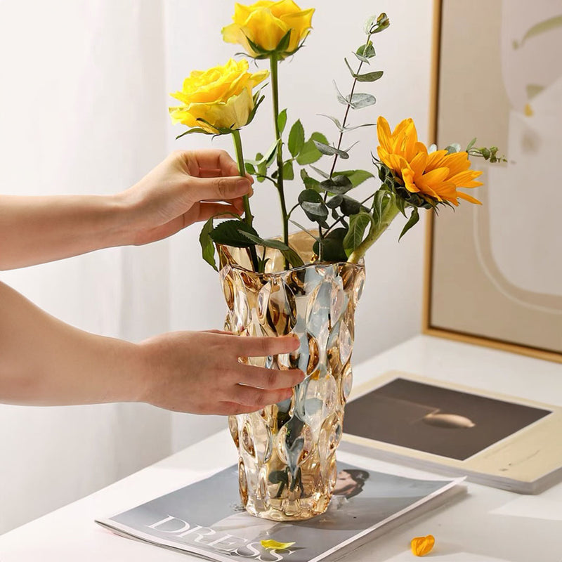 29.8cm Golden Amber Glass Crystal Vase Thick Durable Modern Home Decor