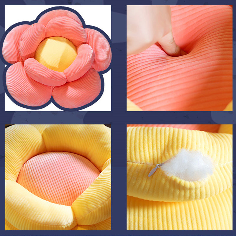 2X Double Flower Plush Cushion PP Cotton Floor Seat 70x70x20cm Yellow
