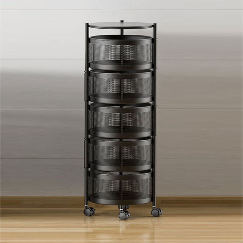 5 Tier Black Steel Rotating Kitchen Cart With Wheels Portable Storage Shelves