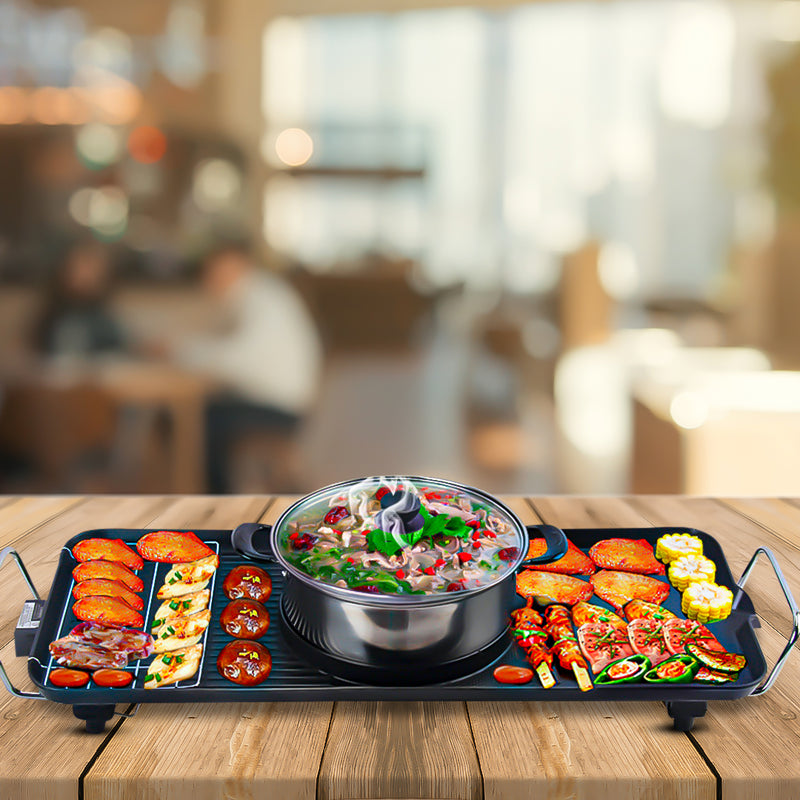 Electric 2 In 1 Hot Pot And Grill Non Stick Dual Surface 2900W 220mm Black