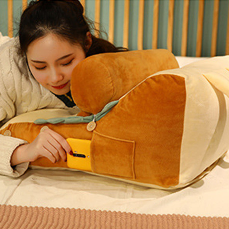 Cute Face Toast Bread Wedge Cushion Plush Cotton 60x50x30cm Beige Khaki