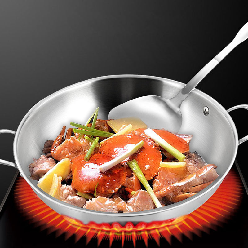 2X 38cm 18/10 Stainless Steel 3 Ply Wok Double Handle With Lid Induction Ready