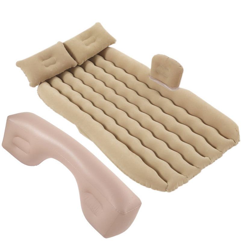 2X Beige Inflatable Car Mattress Camping Air Bed PVC Flocking Travel Kit