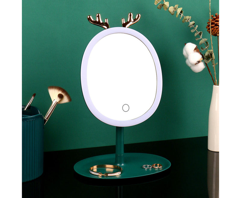 Green Plastic Makeup Storage Organizer With Antler LED Light Mirror USB