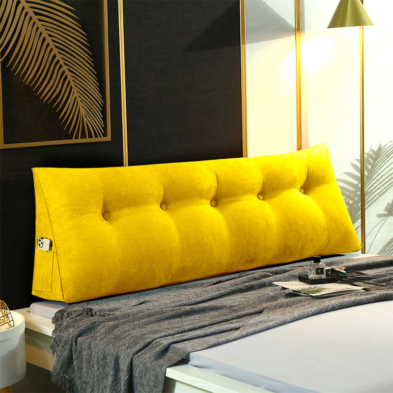 100cm Triangular Wedge Backrest Pillow Polyester Filled 3 Button Tufted Yellow