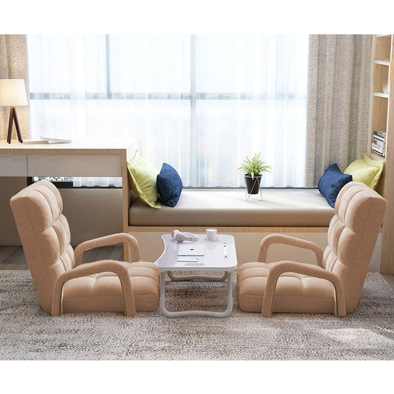 4X Foldable Floor Recliner Chair Linen 135x58x20cm 5 Position Armrest Khaki