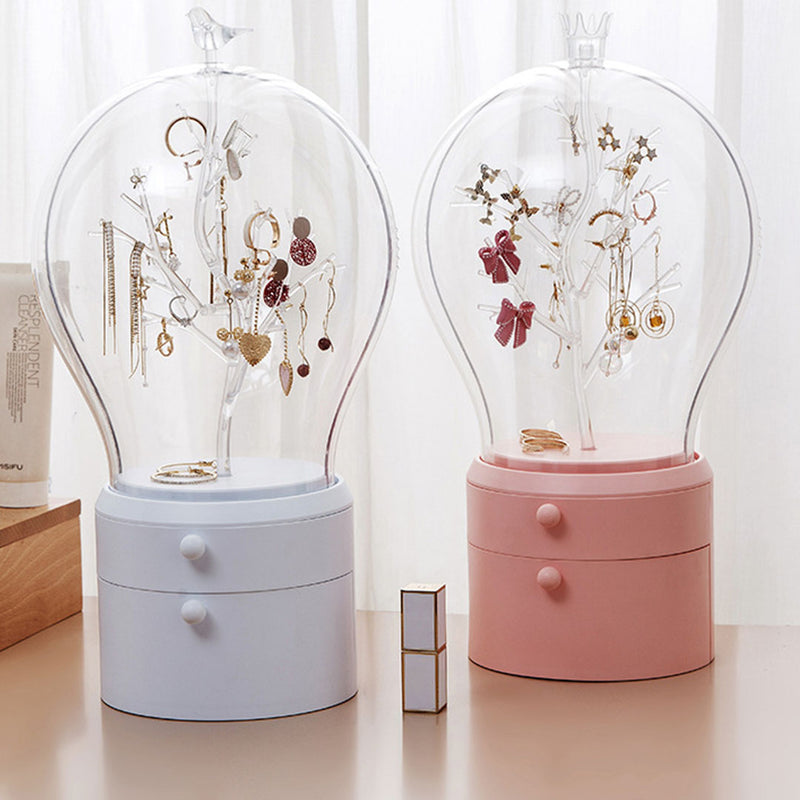Pink 2 Layer Rotating Jewelry Box Waterproof Dustproof Organizer 360 Degree