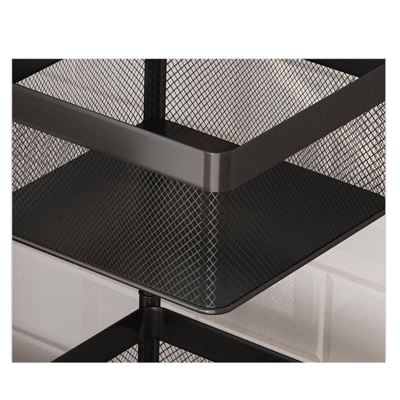 5 Tier Rotating Kitchen Cart Carbon Steel Shelves With Wheels Black 30x30x97cm