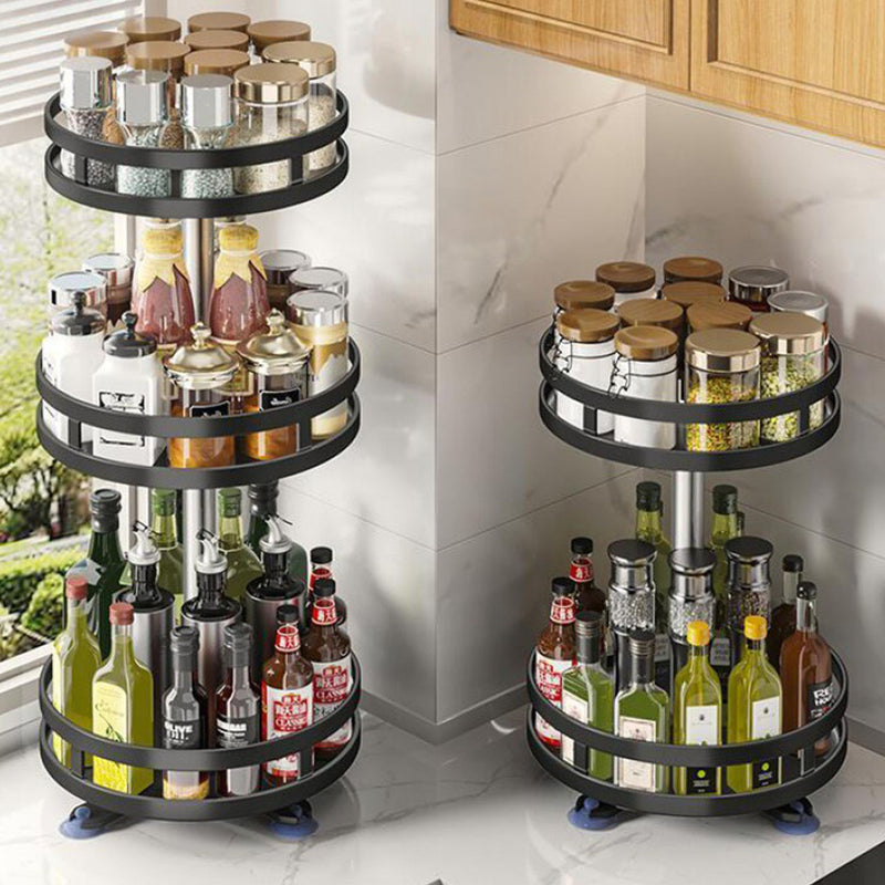 3 Tier Round Rotating Kitchen Spice Rack Carbon Steel 25x25x59cm Black