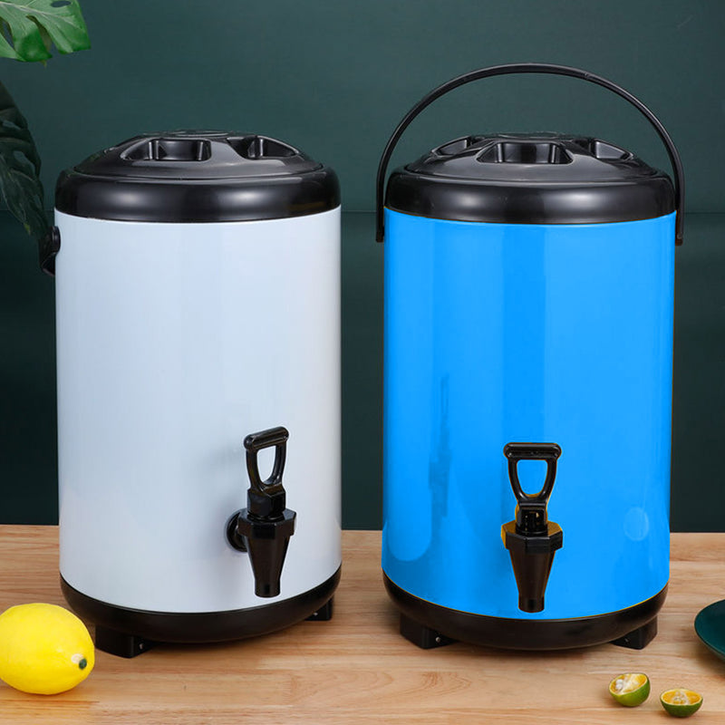8X 16L Stainless Steel Insulated Milk Tea Dispenser With Faucet Blue