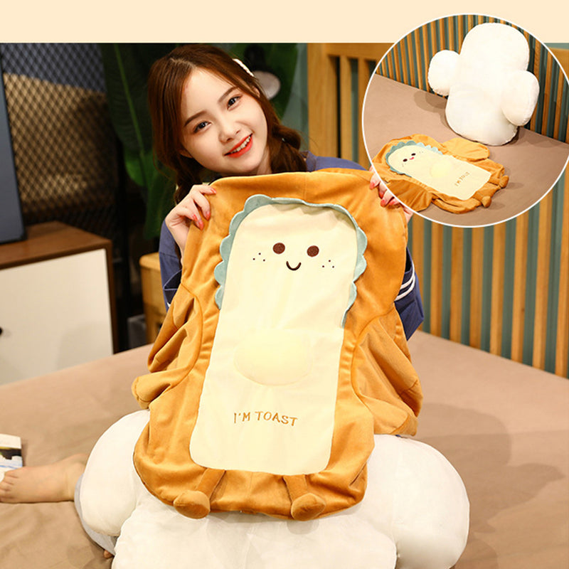 58cm Toast Bread Smiley Face Plush PP Cotton Back Support Pillow Car Seat Beige