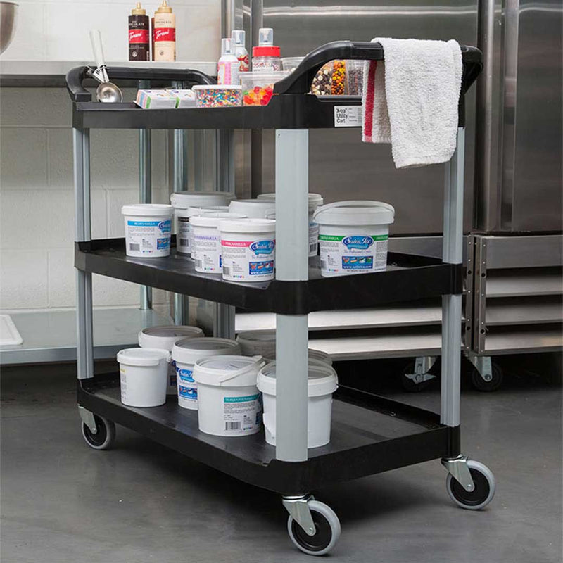 2X 3 Tier Pvc Food Waste Cart Large Utility Trolley With 2 Bins