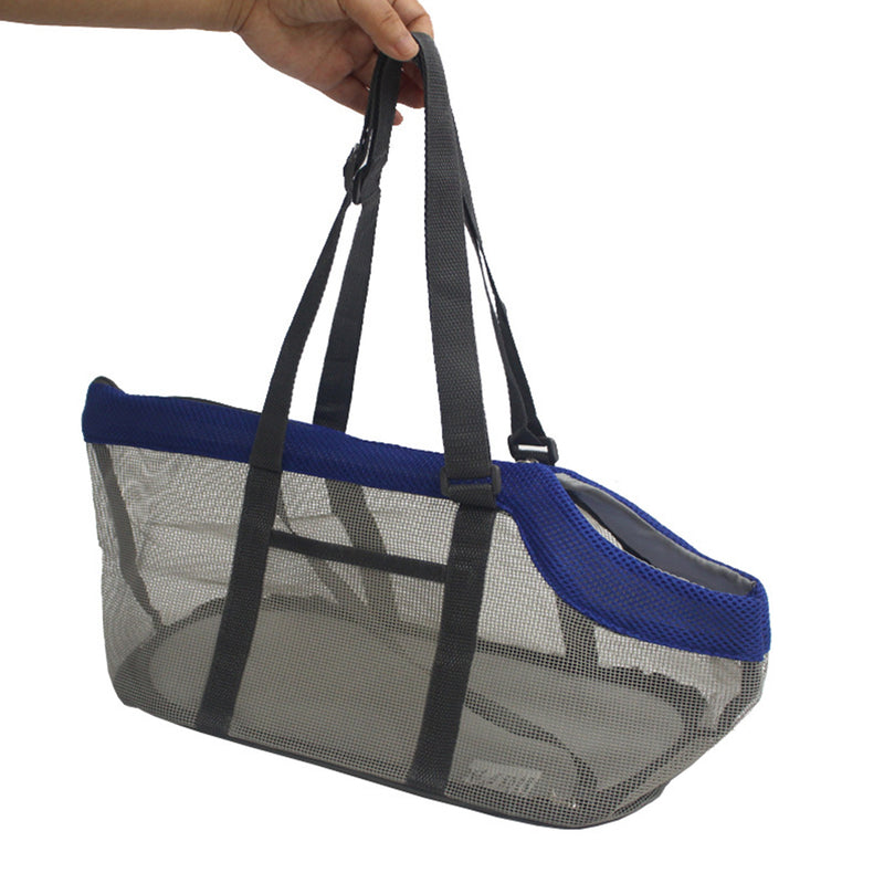Grey Pet Carrier Bag PVC Mesh Breathable Travel Tote for Dogs Cats 40x20x20cm