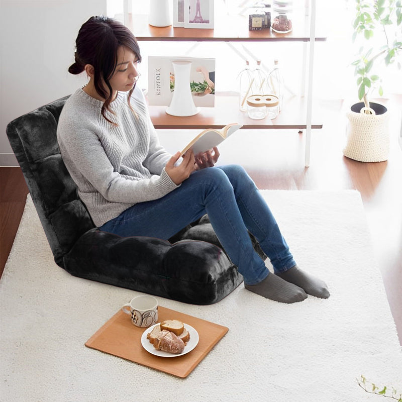 Floor Recliner Folding Cushion Flannel Memory Foam 108x53x10cm Black 6 Position