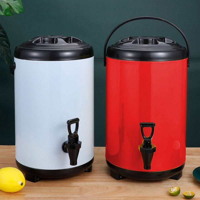 4X 8L Stainless Steel Insulated Hot Cold Milk Tea Dispenser With Faucet Red