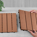 11 pcs Red Brown Wooden Composite Decking Tiles Slip Resistant Outdoor Flooring