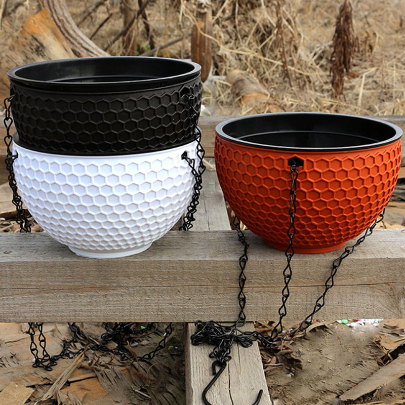 White Small Resin Hanging Flower Pot Self Watering Planter Outdoor Decor