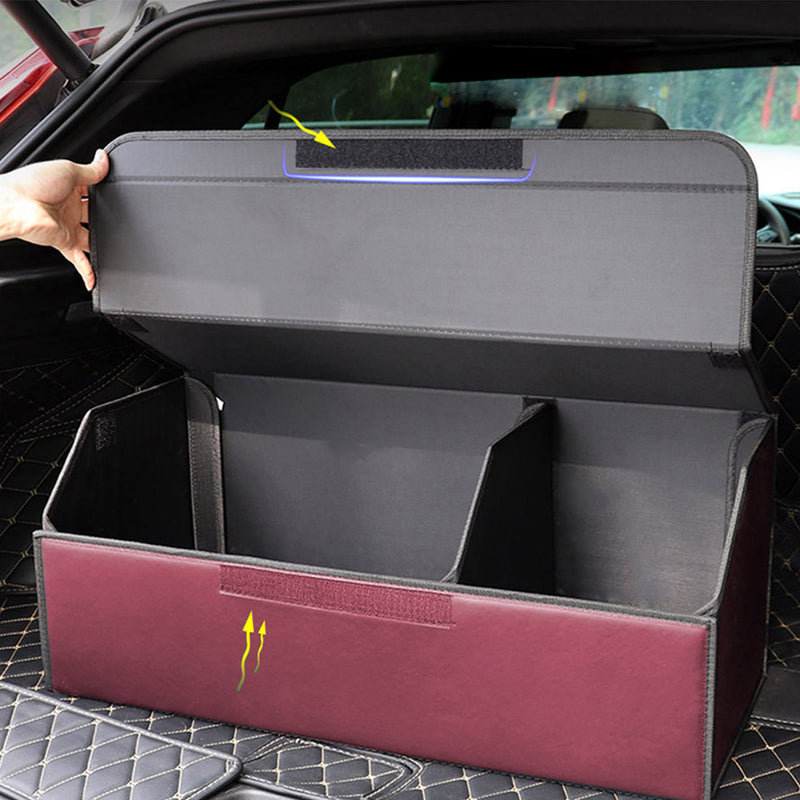 4X Leather Car Boot Collapsible Cargo Organizer 55x30x30cm Red Removable Divider