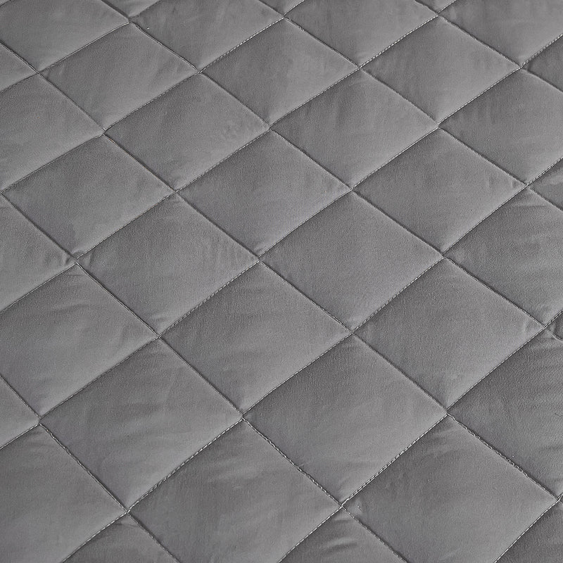 Quilted Stretch Mattress Cover Polyester 203x183x40cm Grey With 2 Pillow Covers