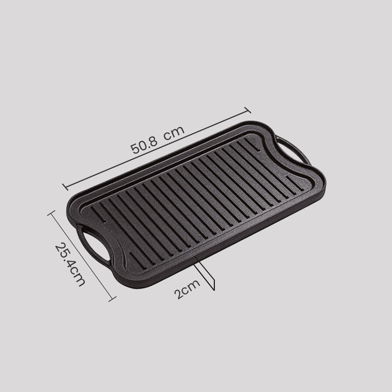 Cast Iron Ridged Grill Pan 50.8x25.4cm Reversible Preseasoned Nonstick