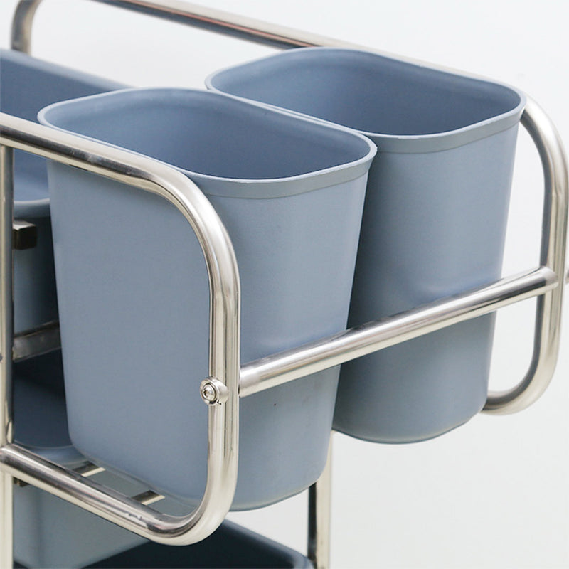 3 Tier PVC Food Trolley Cart 80x43x89cm With 5 Buckets Kitchen Utility