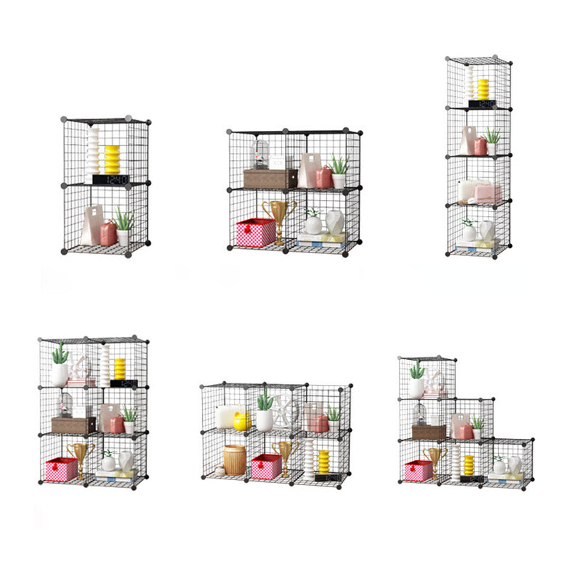 2X 6 Cube Iron Wire Mesh Storage Organizer 75x37x110.5cm Black Foldable Modular