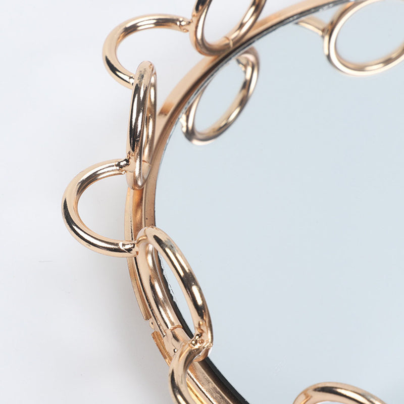 33cm Bronze Round Vanity Tray Glass Mirror Metal Wireframe Handles